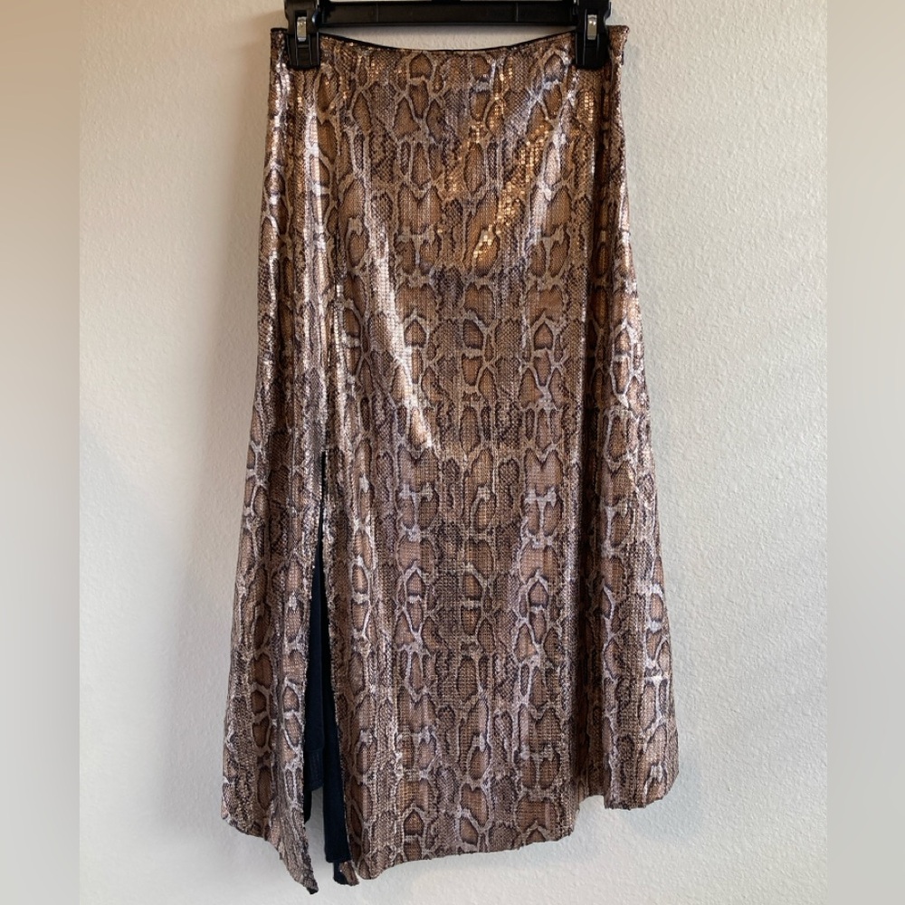 Ellison Copper Snake Print Sequin Asymmetrical Skirt Size S NWT - Picture 1 of 10